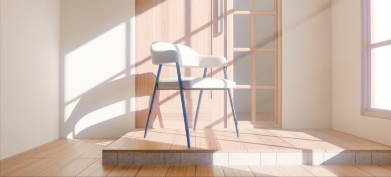 A single chair bathed in soft window sunlight in an otherwise empty, quiet room, evoking a home in transition
